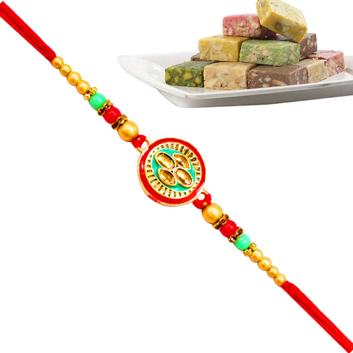 1 Rakhi - Round Pendant Rakhi With Indian Sweet