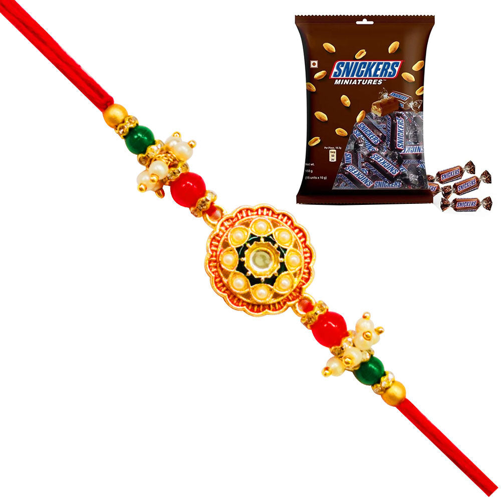 1 Rakhi - Colorful Round Pendant Rakhi With Chocolates