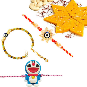 3 Rakhi - Family Rakhi Set With Indian Sweet