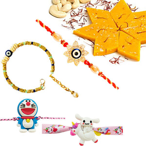 4 Rakhi - Bhaiya Bhabhi Rakhi And Kids Rakhi Set With Indian Sweet