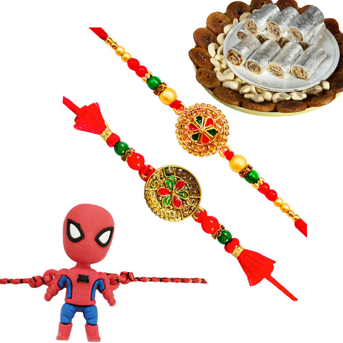 3 Rakhi - Colorful Rakhi Set And Kids Rakhi With Indian Sweet