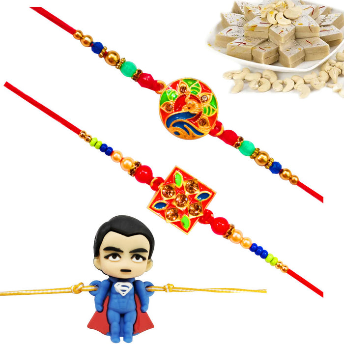 3 Rakhi - Handicraft Rakhi Set And Kids Rakhi With Indian Sweet