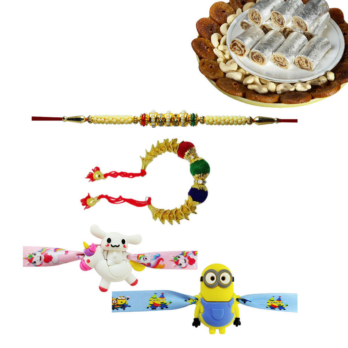 4 Rakhi - Bhaiya Bhabhi Rakhi And Cartoon Rakhi With Indian Sweet