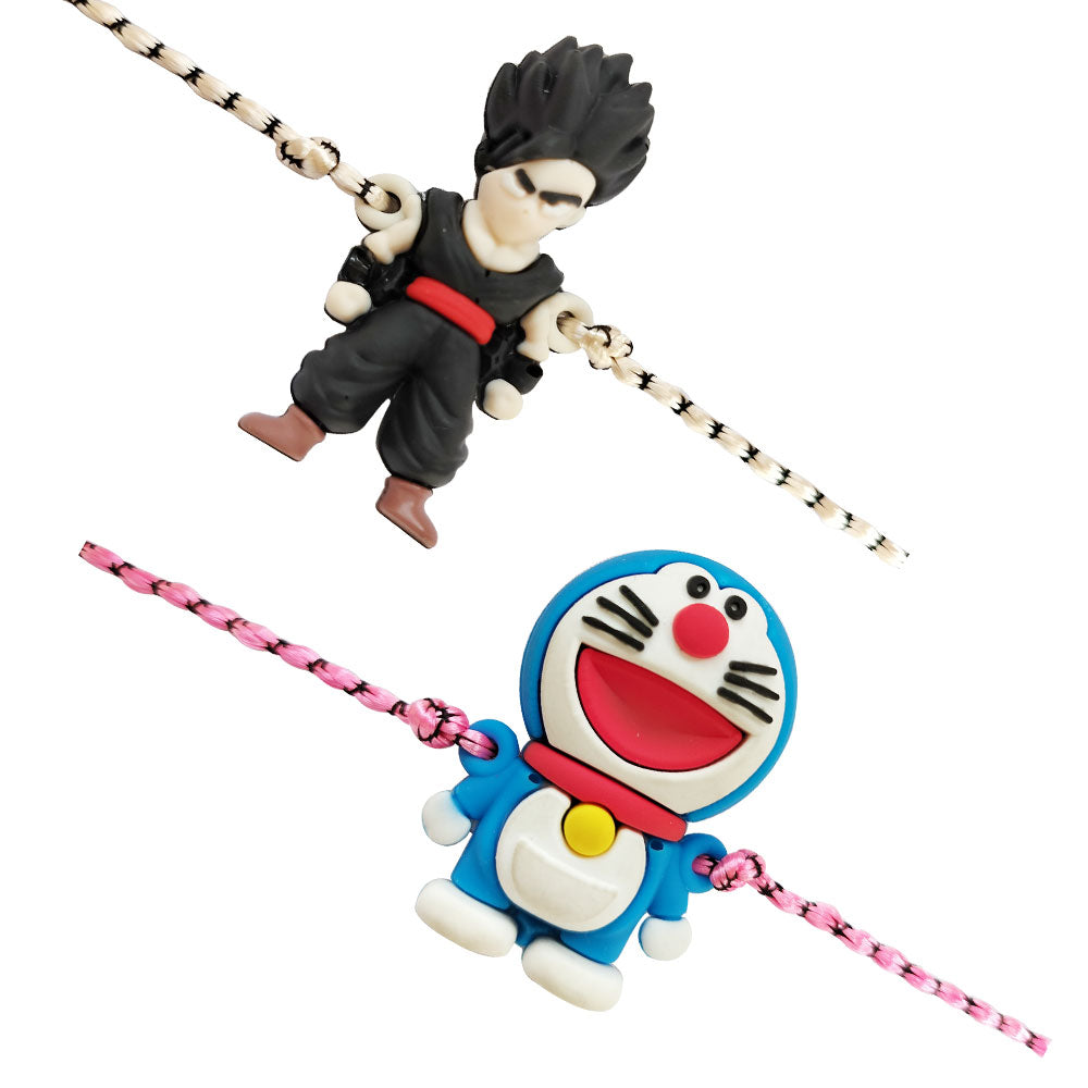 2 Rakhi - Doraemon and Anime Cartoon Rakhi Set