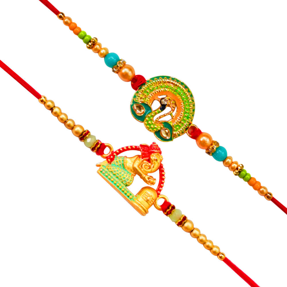 2 Rakhi - Green Colour Designer Rakhi Set