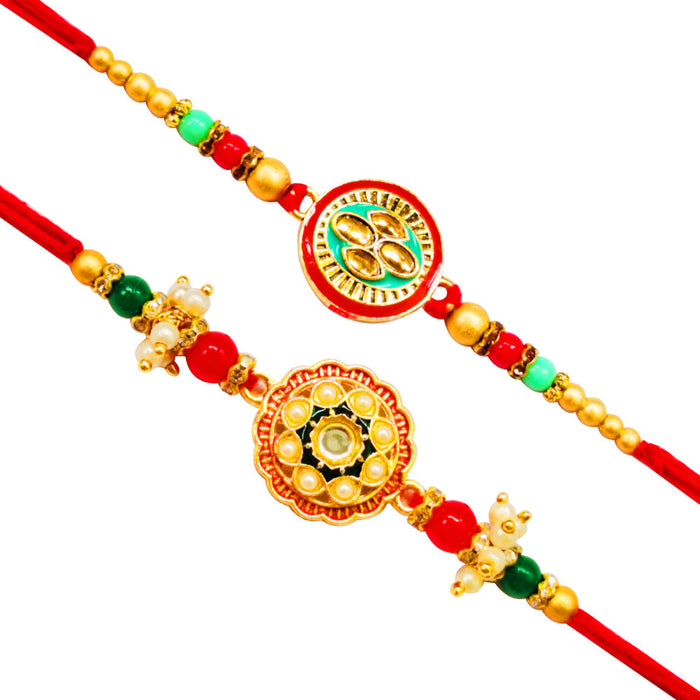 2 Rakhi - Red Colour Handicraft Rakhi Set