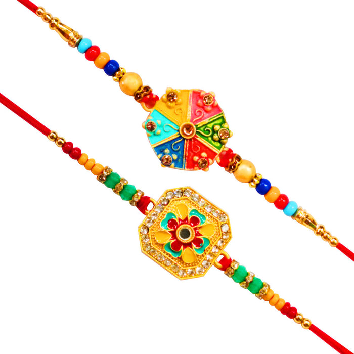 2 Rakhi - Colourful Handicraft Rakhi Set