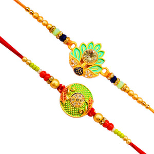 2 Rakhi - Designer Green Colour Rakhi Set