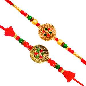 2 Rakhi - Designer Red Colour Rakhi Set