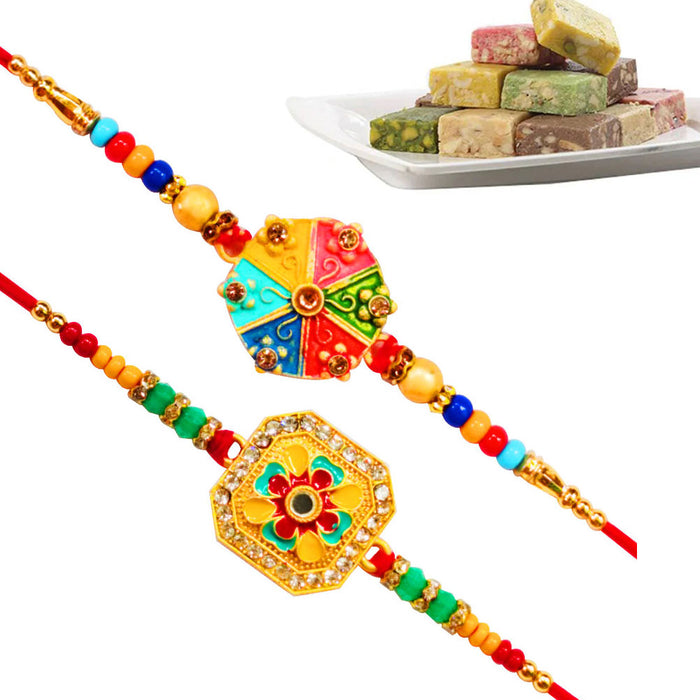 2 Rakhi - Handicraft Rakhi With Indian Sweets