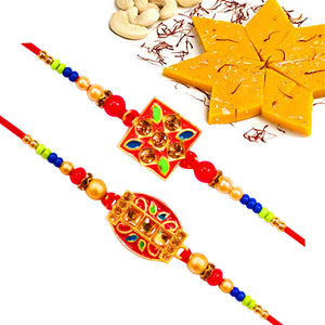 2 Rakhi - Handicraft Rakhi Set With Indian Sweet