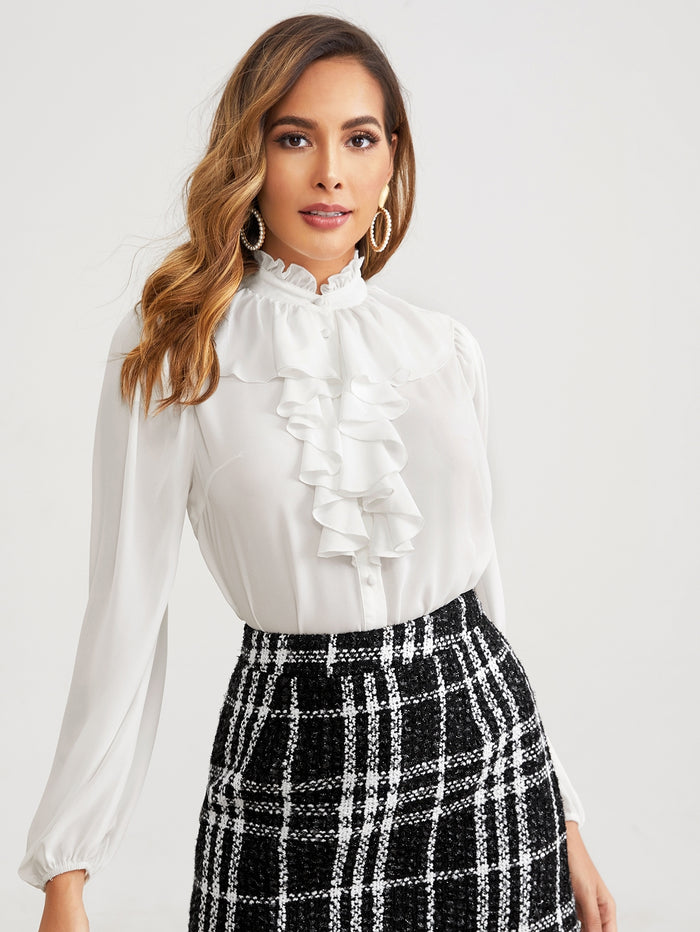 Ruffle Trim Button Front Blouse