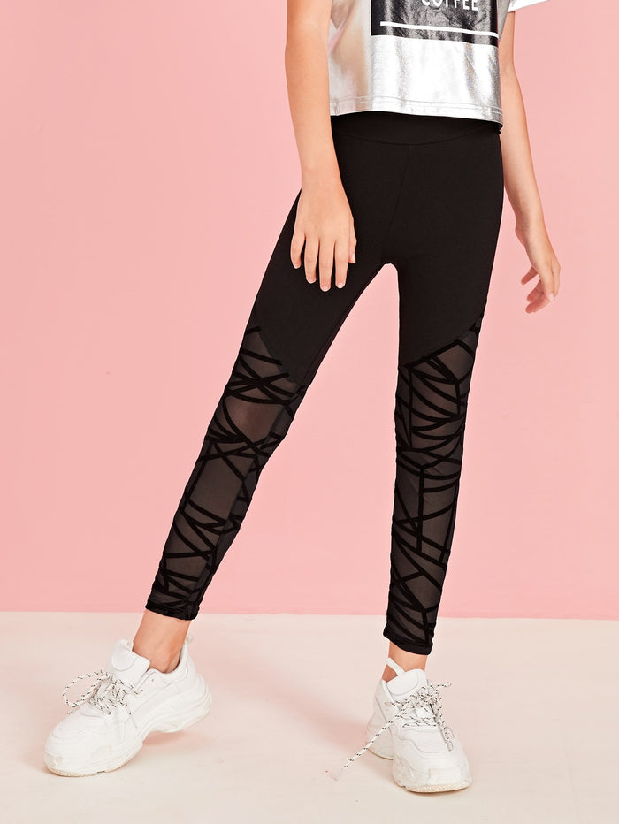 Girls Geo Mesh Panel Leggings