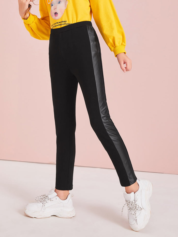 Girls Faux Leather Side Seam Leggings