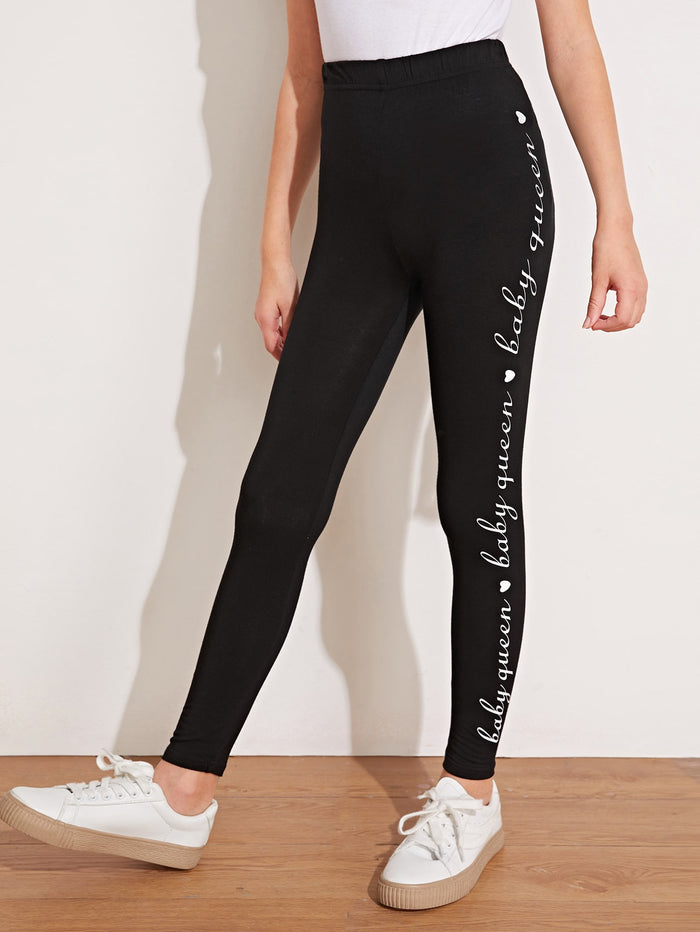 Girls Slogan Graphic Leggings