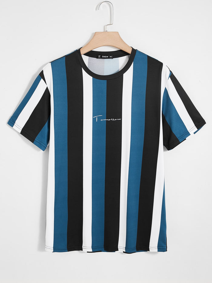 Men Letter Graphic Striped Tee Multicolor