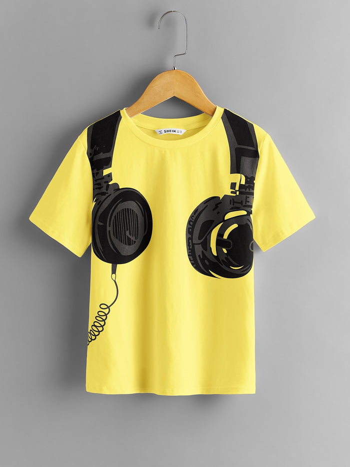 Boys Headset Print Top Yellow