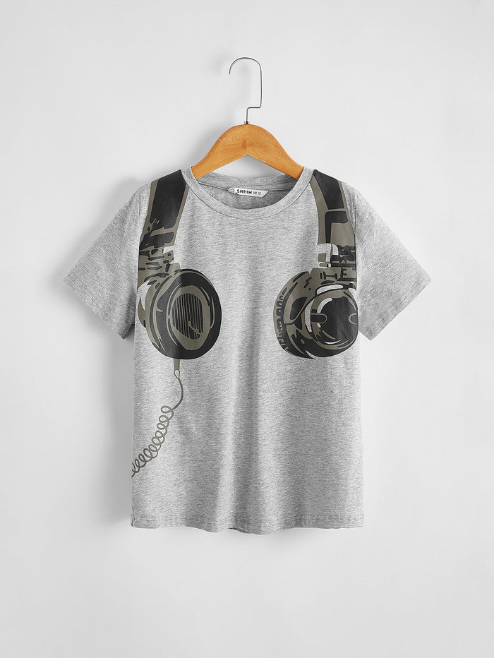 Boys Headset Print Top Grey