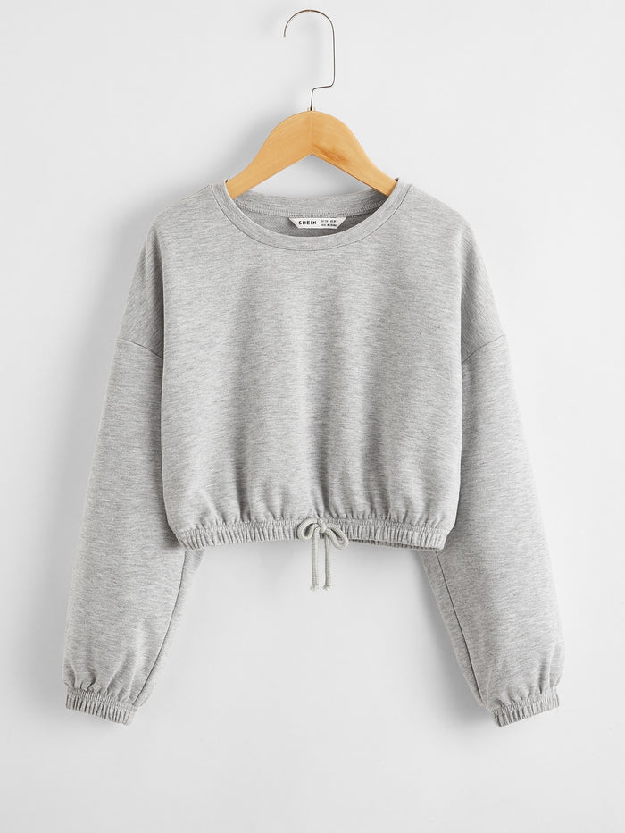 Girls Drop Shoulder Knot Front Sweatshirt Light Grey