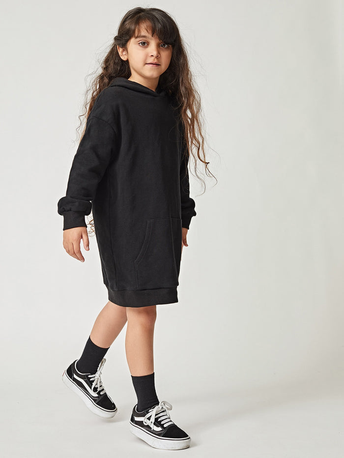 BASICS Girls Pouch Pocket Hooded Dress Black