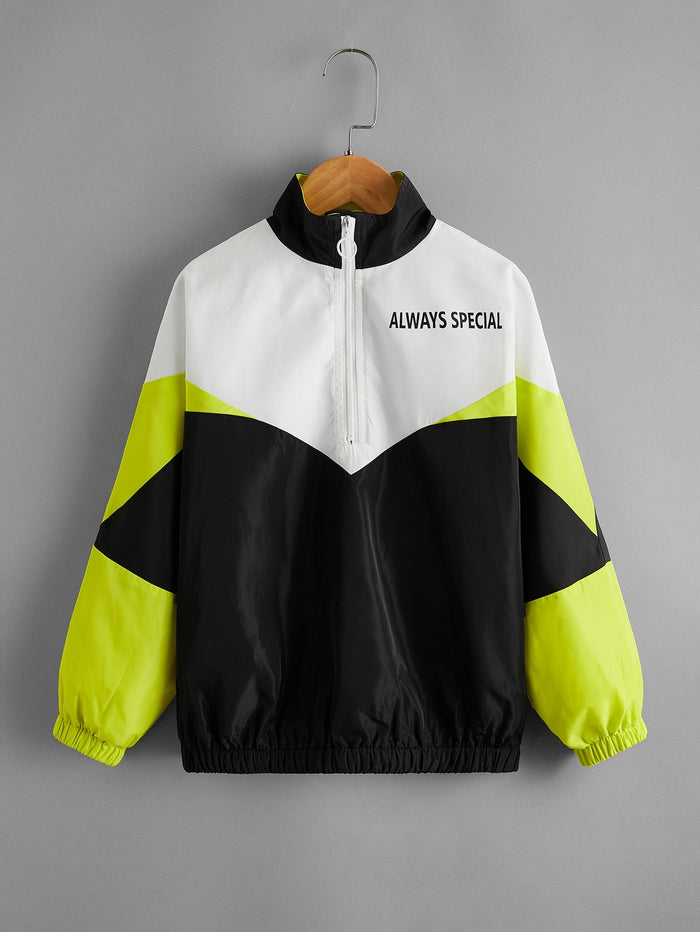 Girls Letter Graphic Colorblock Wind Jacket
