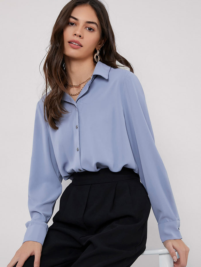 BASICS Fold Pleated Back Solid Blouse Pastel