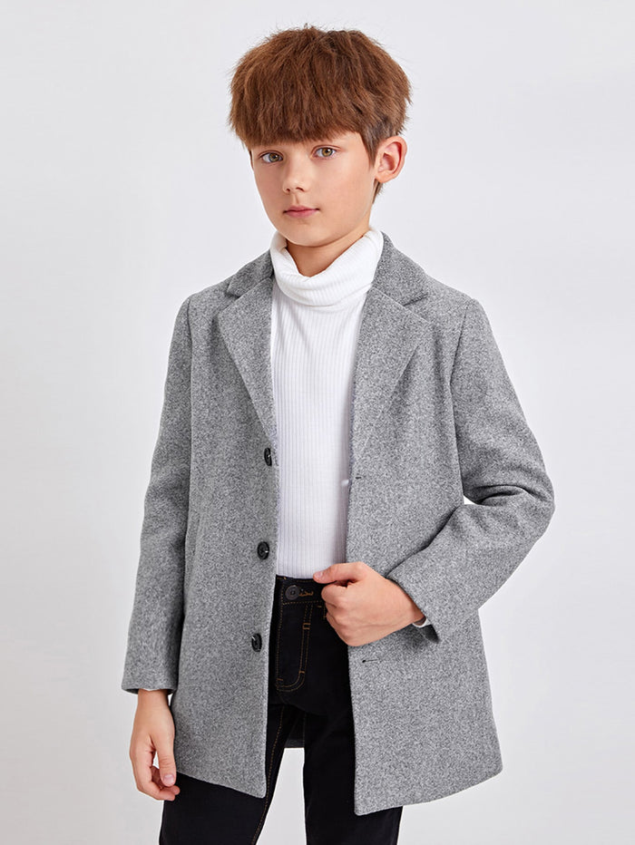 Boys Notch Collar Button Up Overcoat