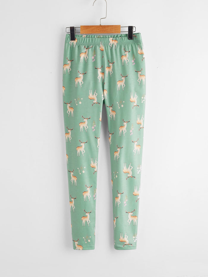 Girls Deer All Over Print Leggings