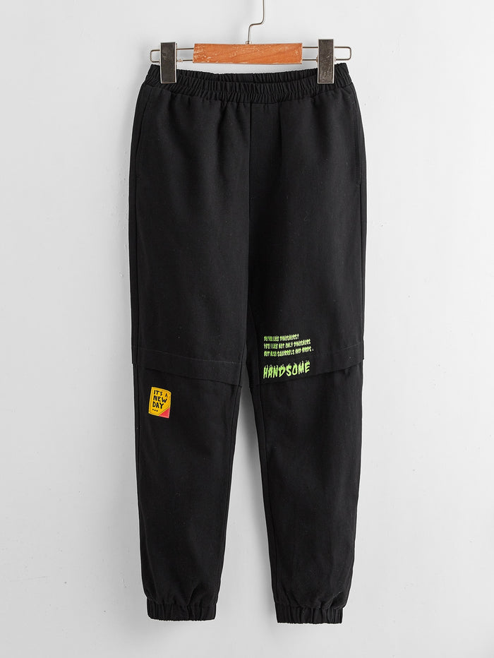 Boys Patched Detail Slogan Graphic Pants