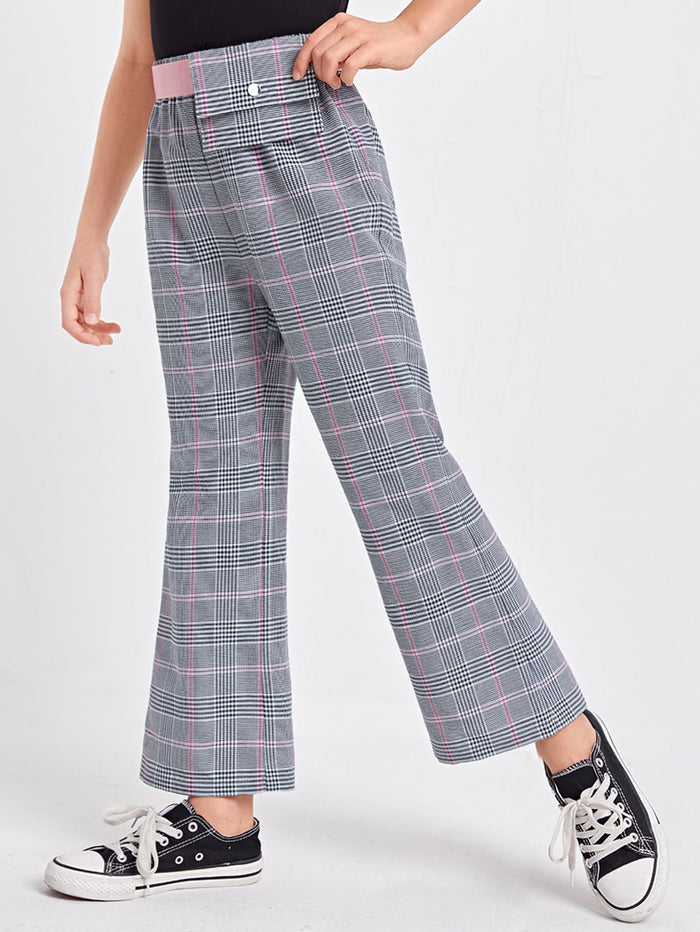 Girls Flare Leg Plaid Pants With Bag