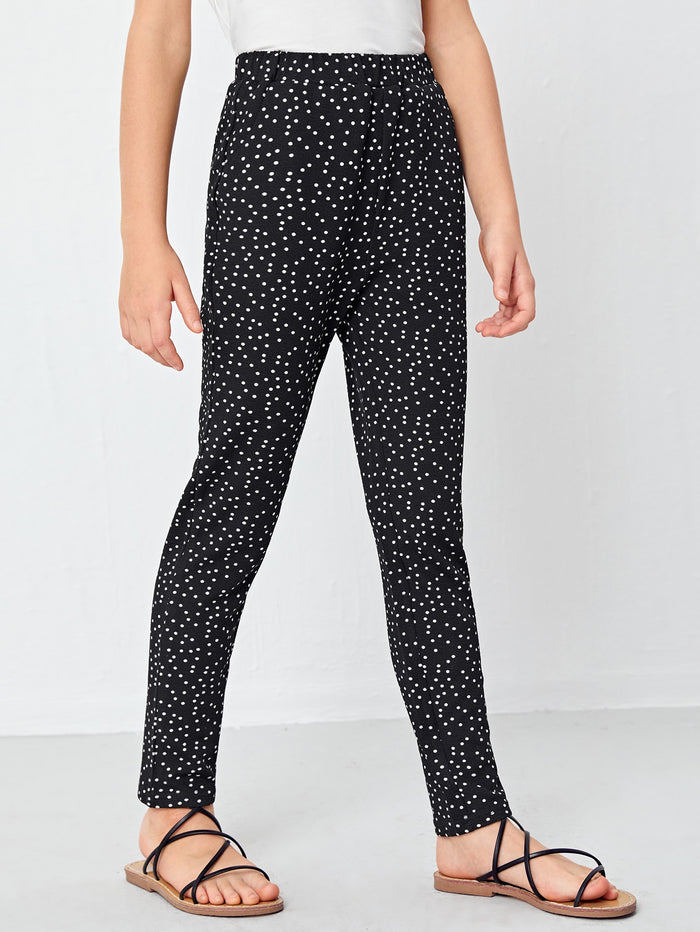 Girls Polka Dot Print Elastic Waist Pants