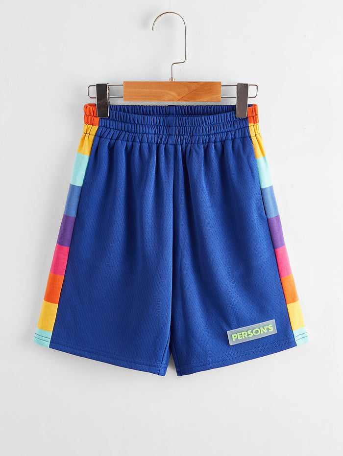 Boys Patch Detail Rainbow Striped Side Shorts