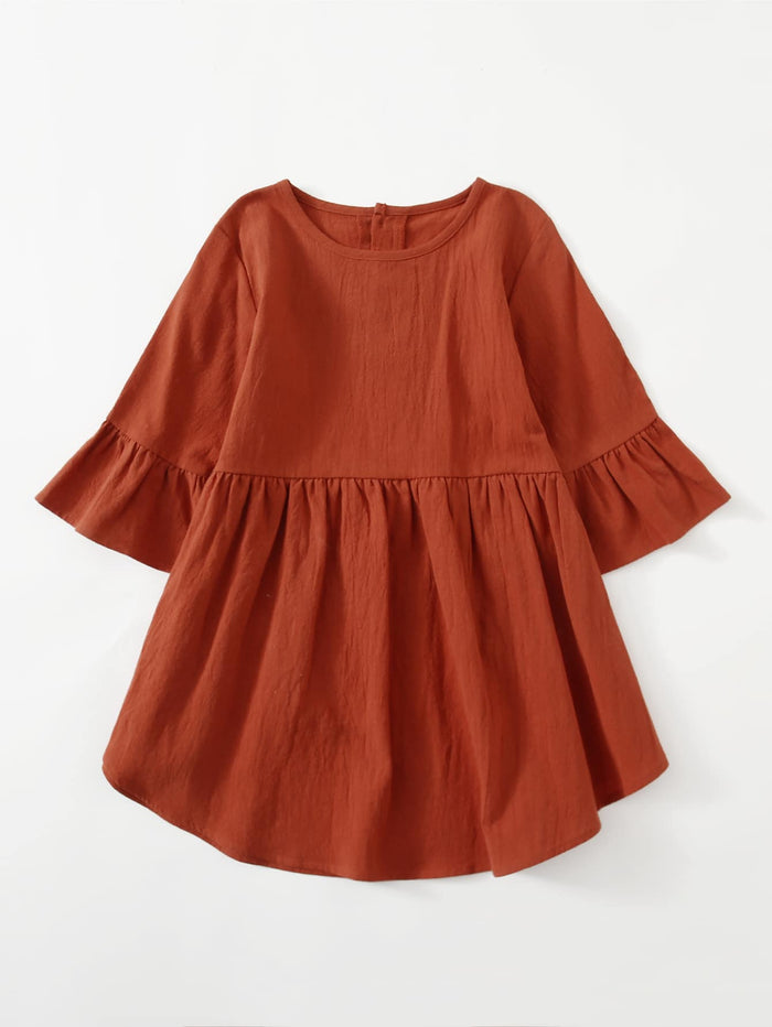 Toddler Girls 1pc Flounce Sleeve Solid Dress