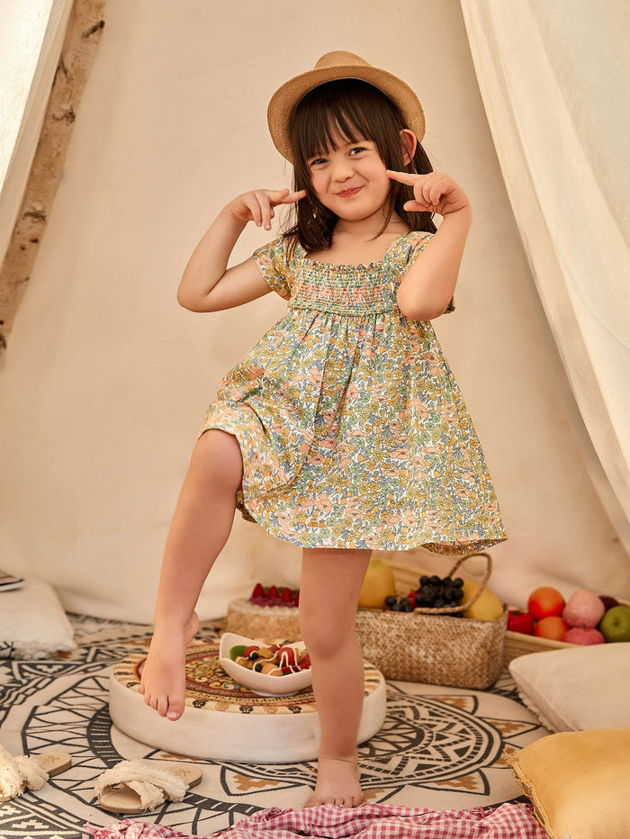 Toddler Girls Shirred Bodice Floral Dress