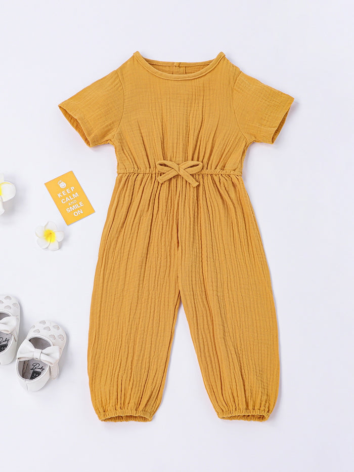 Toddler Girls Button Back Drawstring Waist Jumpsuit