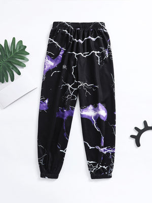 Boys Lightning Print Slant Pockets Sweatpants