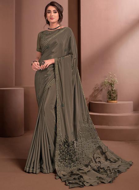 Brown  Crepe Party Wear Sequins Work Saree