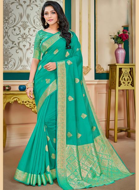 Firozi Cotton Silk Traditional Wear Weaving Saree