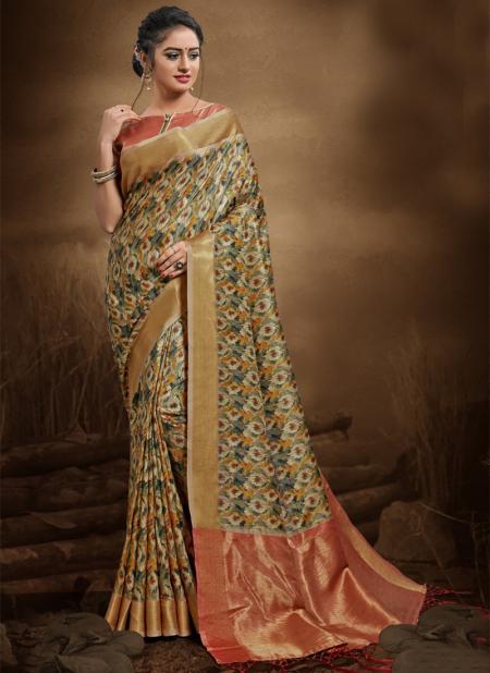 Grey Bhagalpuri Silk Wedding Wear Zari Work Saree