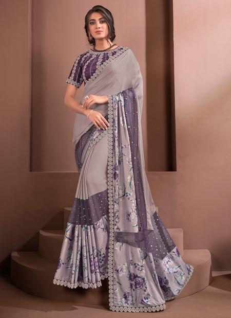 Lavender Silk georgette Party Wear Sequins Work Saree