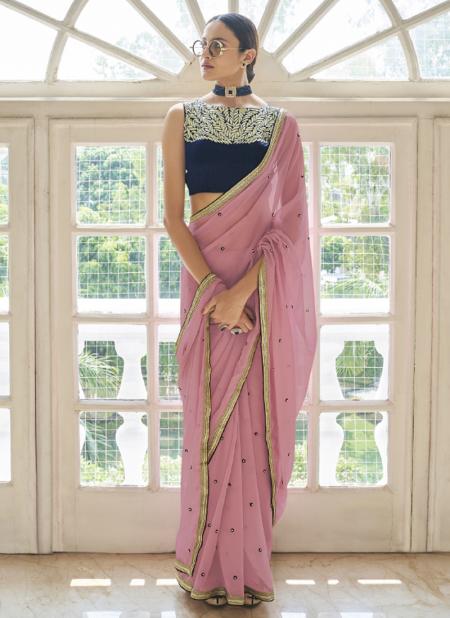 Peach Georgette Party Wear Sequins Work Saree