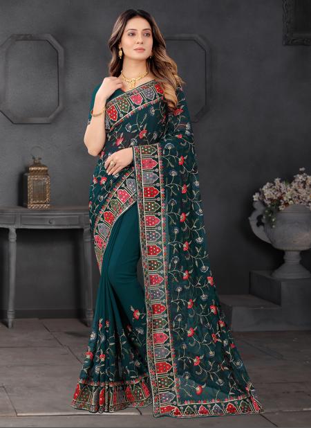 Rama Georgette Wedding Wear Resham Work Saree