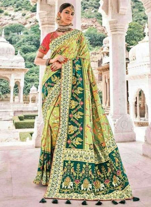 Sea green Pure Silk Reception Wear Weaving Saree