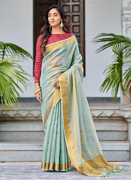 Sky blue  Linen Tissue Party Wear Weaving Saree